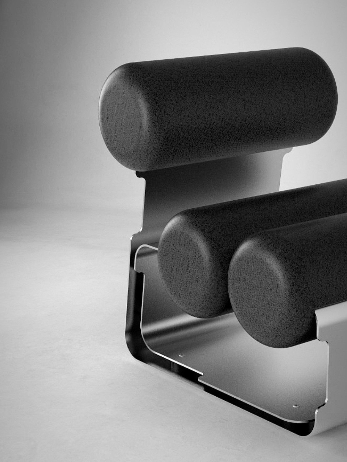 Upholstered chair and folded metal frame detail